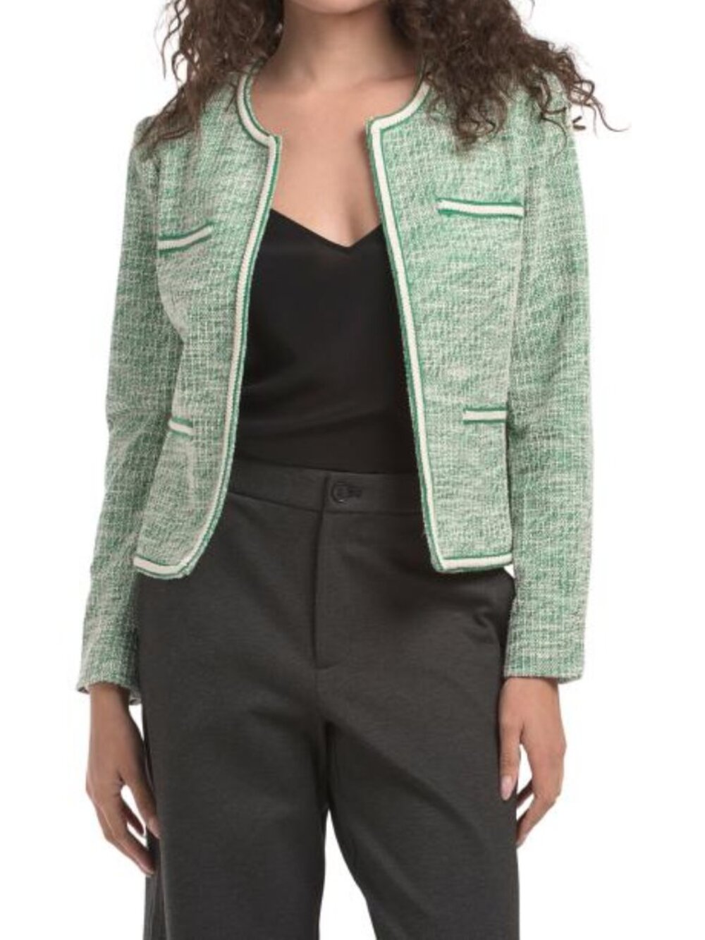 NANETTE BY NANETTE LEPORE Stretch Boucle Knit Jacket With Braided Trim